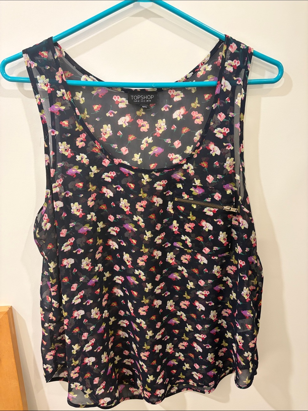 TOPSHOP Black Floral Sheer Zip-Pocket Camisole